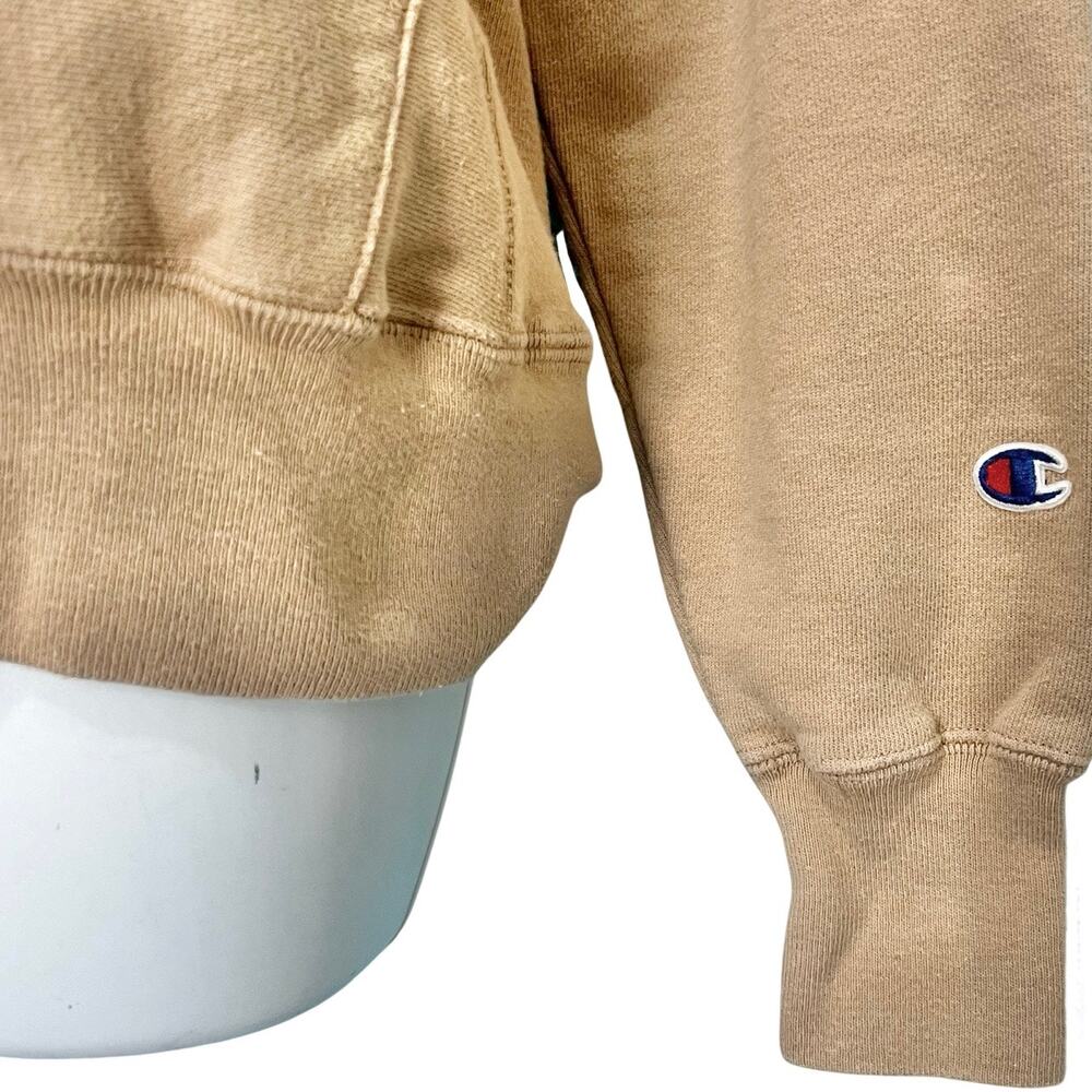 Vintage Champion Reverse Weave Tan Beige Khaki Hoodie Sweatshirt size S - Picture 4 of 8